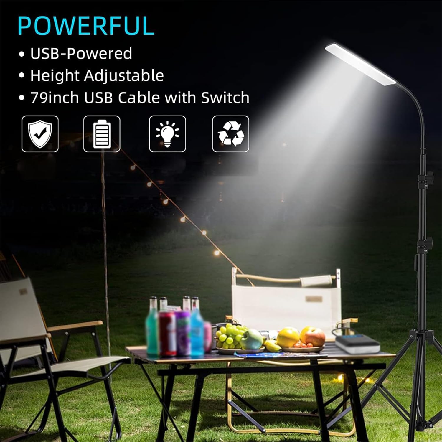 THE WHITE SHOP Portable Camping Lights, Work Lights With Stand,Telescoping Tripod Outdoor Light & Camp Light, Camping Hook Includes