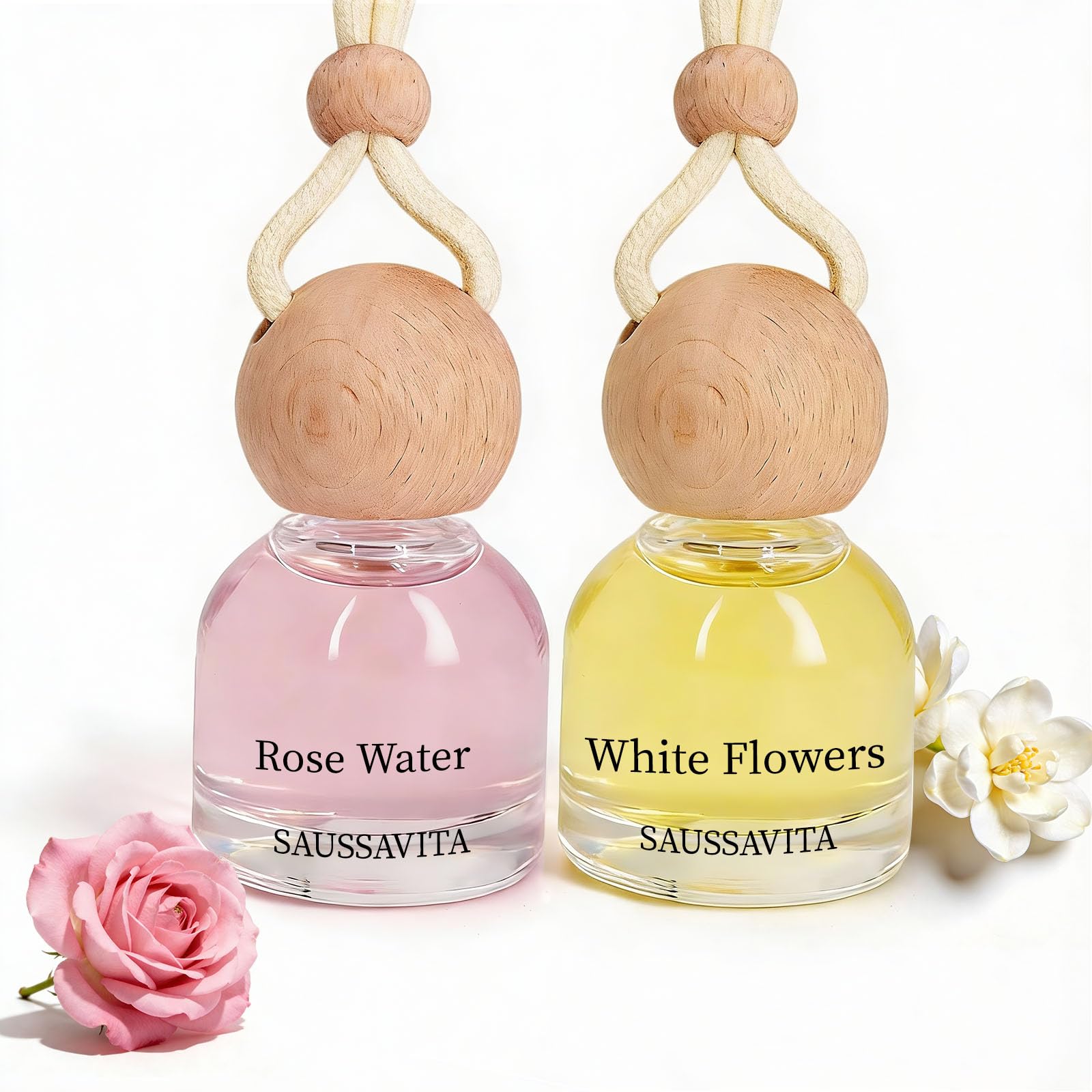 Car Air Freshener Diffuser 2 Pack, Rose Scent Hanging Car Fresheners Diffuser Up to 120 Days with Vent Clip Automotive Air Fresheners, Strong Perfume Car Diffuser for Women Men