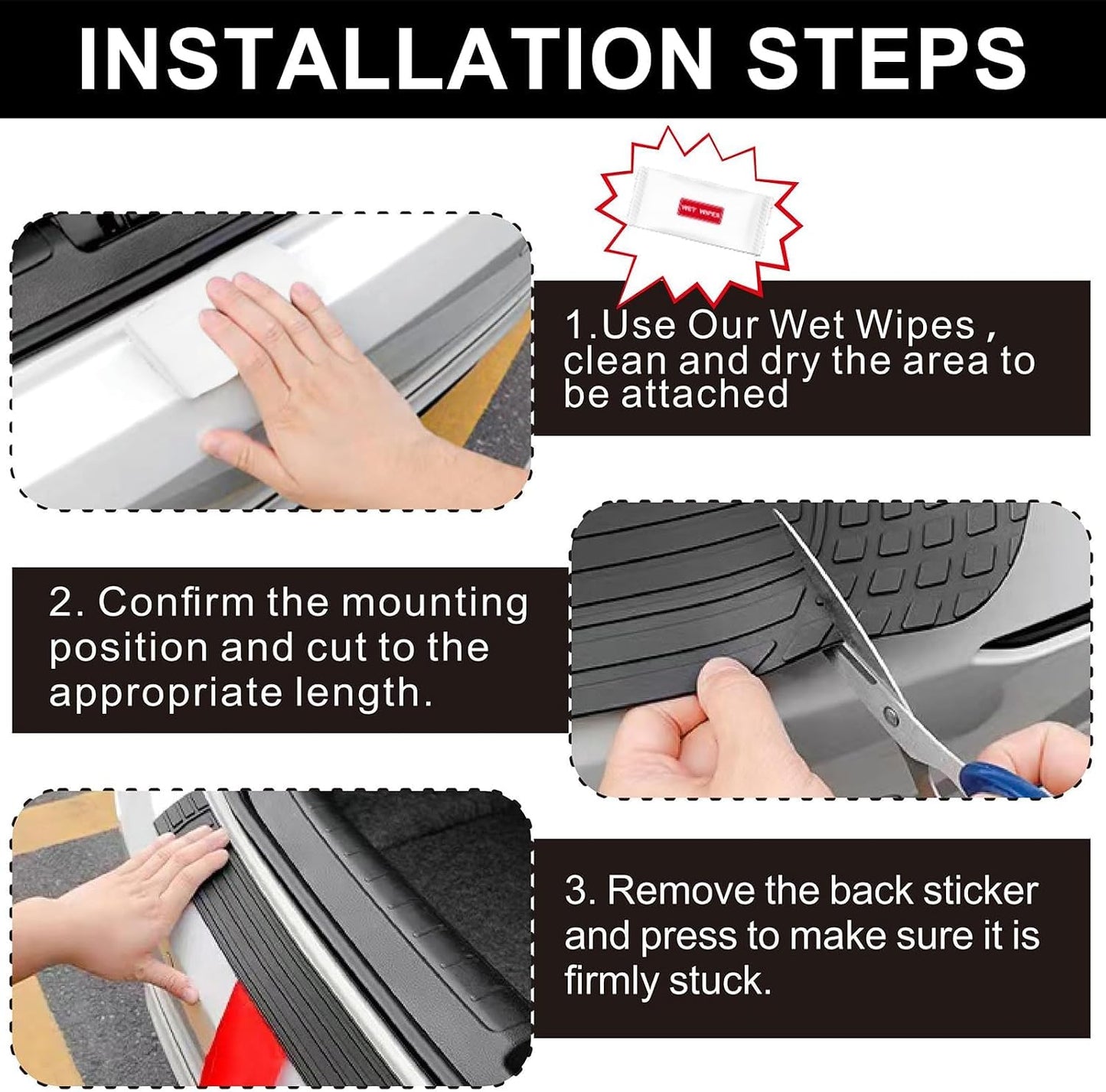 PINKE Car Rear Bumper Protector, Anti-Scratch Rubber Rear Bumper Guard, Universal Bumper Cover Strip for SUV & Trucks, Trunk Exterior Accessories, Easy No-Drill Installation, 41 x 3.4"