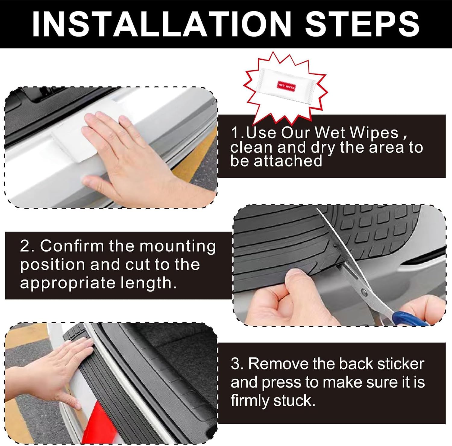 PINKE Car Rear Bumper Protector, Anti-Scratch Rubber Rear Bumper Guard, Universal Bumper Cover Strip for SUV & Trucks, Trunk Exterior Accessories, Easy No-Drill Installation, 41 x 3.4"