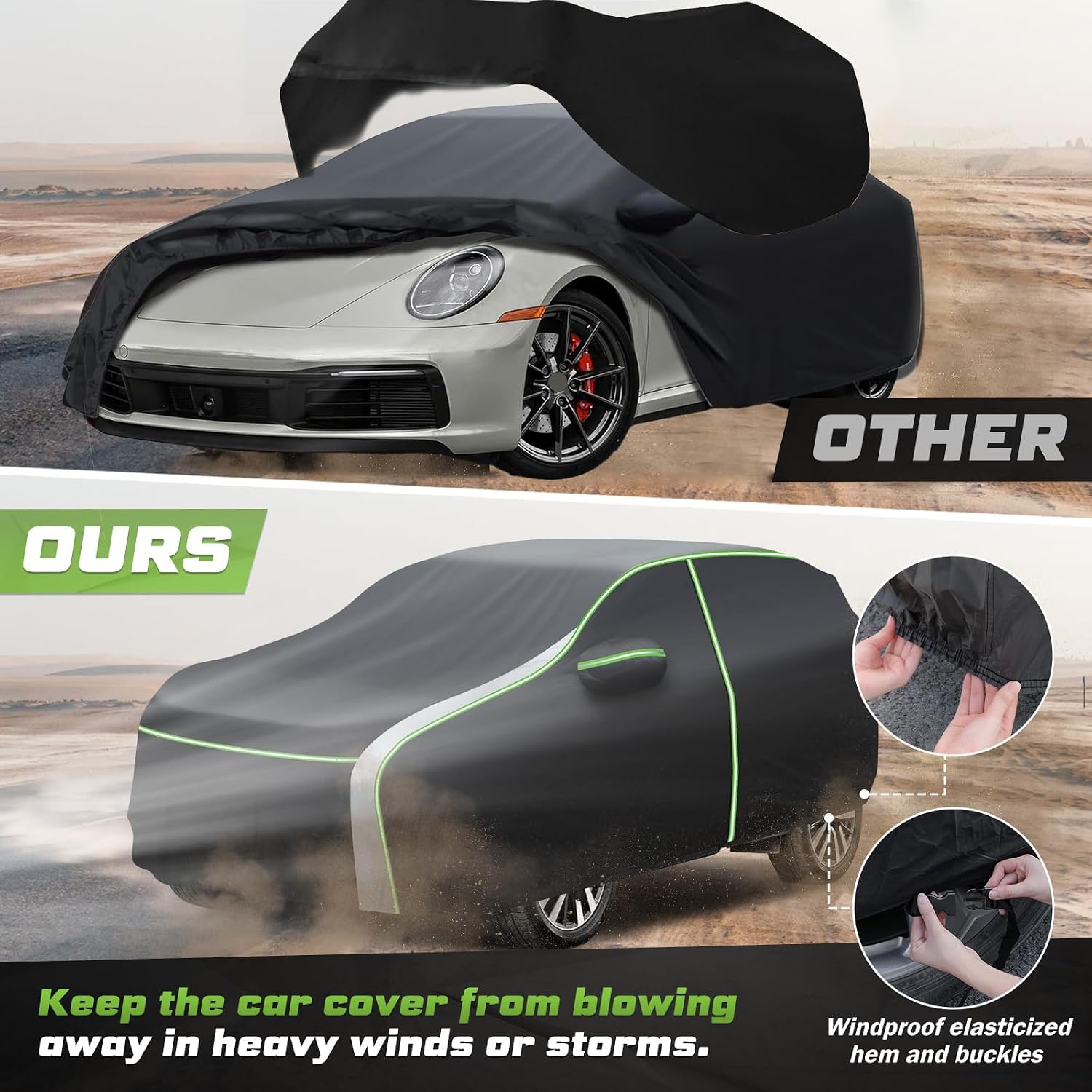 for Porsche 911 Car Cover (1998-2025) All-Weather 7-Layer Protection | Waterproof, UV, Dust, Snow Shield for 991, 992, 996, 997 Series | with Zipper Door & Windproof Straps