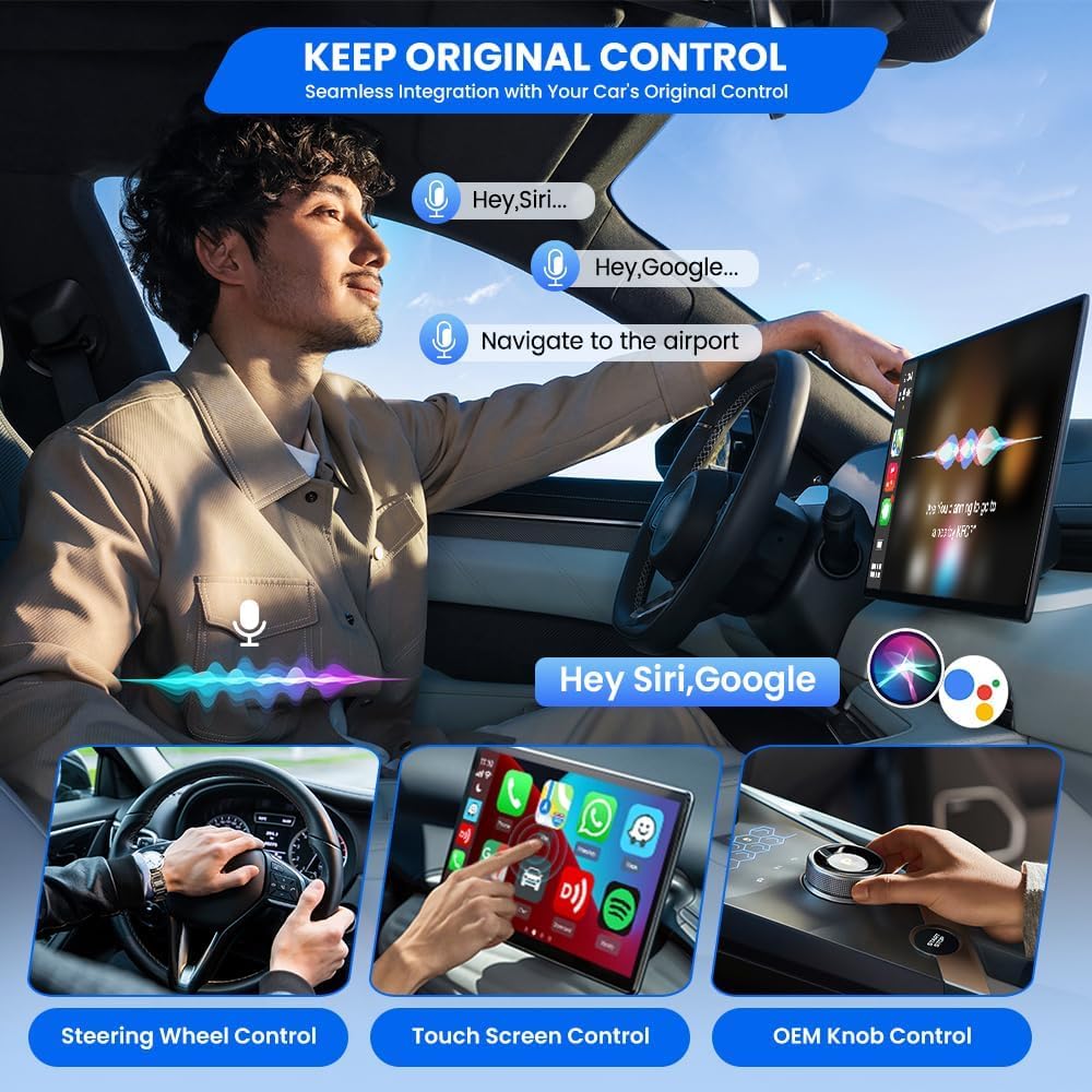 محول 2 في 1 لاسلكي صغير لنظام أندرويد أوتوماتيكي ونظام كاربلاي لاسلكي لأجهزة iOS 10+ وأندرويد 11+، USB-A/نوع C، التوصيل والتشغيل، وقت استجابة منخفض، سيارات OEM، أسود
