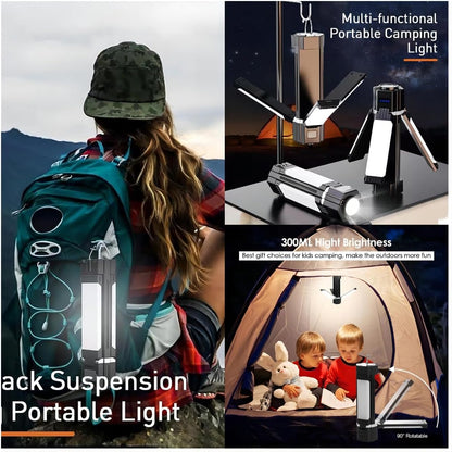 Camping Lantern, LED Flashlight Lantern, Foldable Electric Camping Lights Lamp 5 Modes, 3000mAh Portable with Magnetic Top for Outdoor, Power Cuts, Fishing, Magnetic Vehicle Repair Light