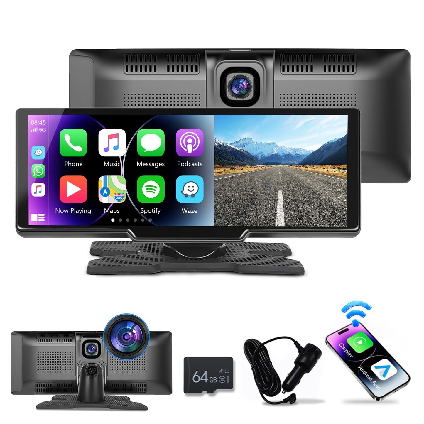 podofo 10.26 Touchscreen Portable Wireless Apple Carplay Car Stereo, Portable Car Screen Compatible with Bluetooth Hands-Free/GPS Navigation/Siri Assistant/Voice Control,7V-32V Suit for All Vehicles