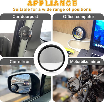 2 Pieces Blind Spot Mirror - 2" Round HD Glass Convex Rear View Mirror with Frame, 360° Wide Angle Side View Mirror Accessories with Self Adhesive Back for Car SUV and Trucks(Black)