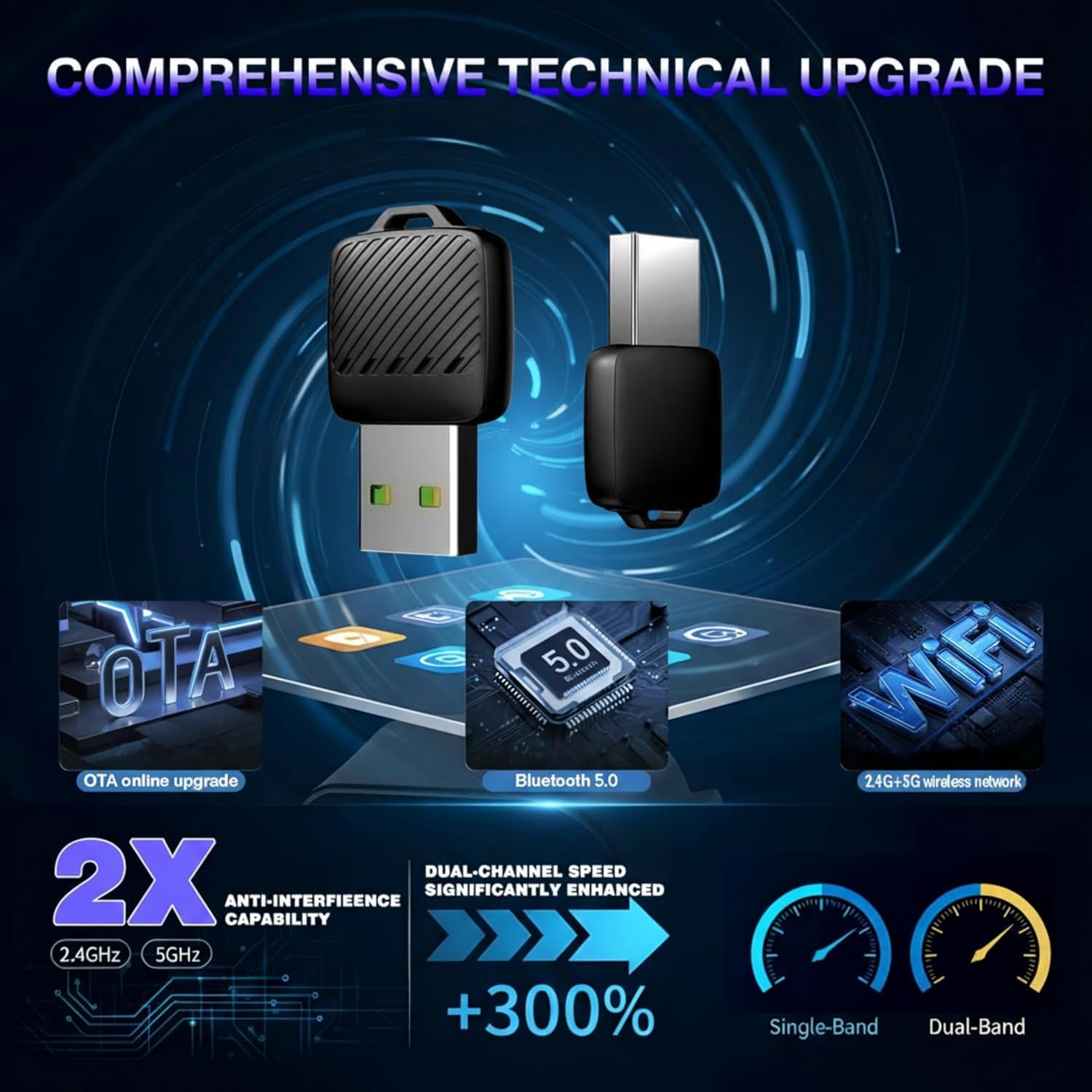 محول لاسلكي صغير كاربلاي واندرويد، دونجل سلكي الى لاسلكي، USB نوع ايه مع محول نوع سي متضمن، توصيل تلقائي سريع، توصيل وتشغيل للسيارات مع كار بلاي من المصنع