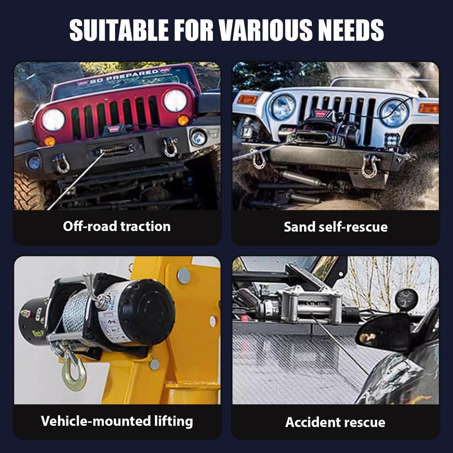 4000Lb Electric Winch 12V, Electric Recovery Winch Kit with Off-Road Waterproof Steel Cable, Suitable for Towing, Off-Road and Rescue of ATV, UTV, Trucks and Trailers, Etc