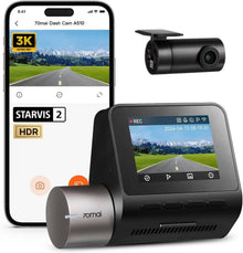 70mai A510 HDR 3K Dual Channel Dash Cam, STARVIS 2 IMX675 Sensor, ADAS, Built-in GPS Logger, Route Recorder, MaiColor Vivid+ with Night Owl Vision, App Playback & Share, Optional Parking Monitoring