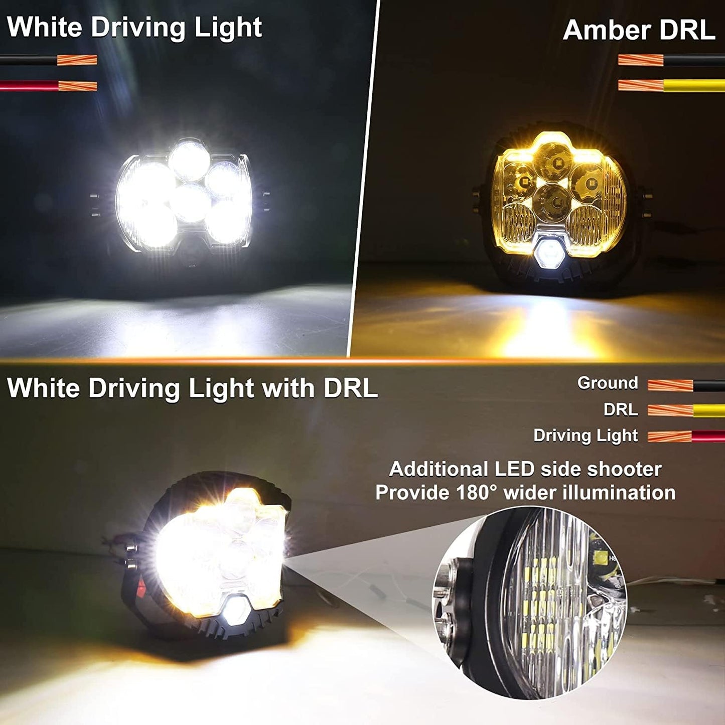 مصباح LED للطرق الوعرة مقاس 5 انش، مقاوم للماء بتصنيف IP67 لمقاومة المياه والغبار مع ضوء كهرماني دي ار ال للسيارات والشاحنات والجرار 4×4 وسيارات الدفع الرباعي وايه تي في والقارب، عبوة من قطعة