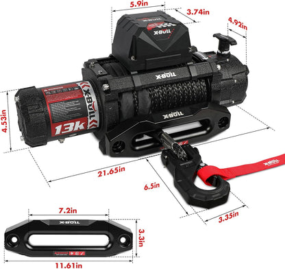 X-BULL Electric Winch 13000 lb. Load Capacity with 79ft Synthetic Rope and Hawse Fairlead 12V IP68 Waterproof, Wired and Wireless Remote for 4WD 4x4 Off-Road Vehicle Truck Jeep