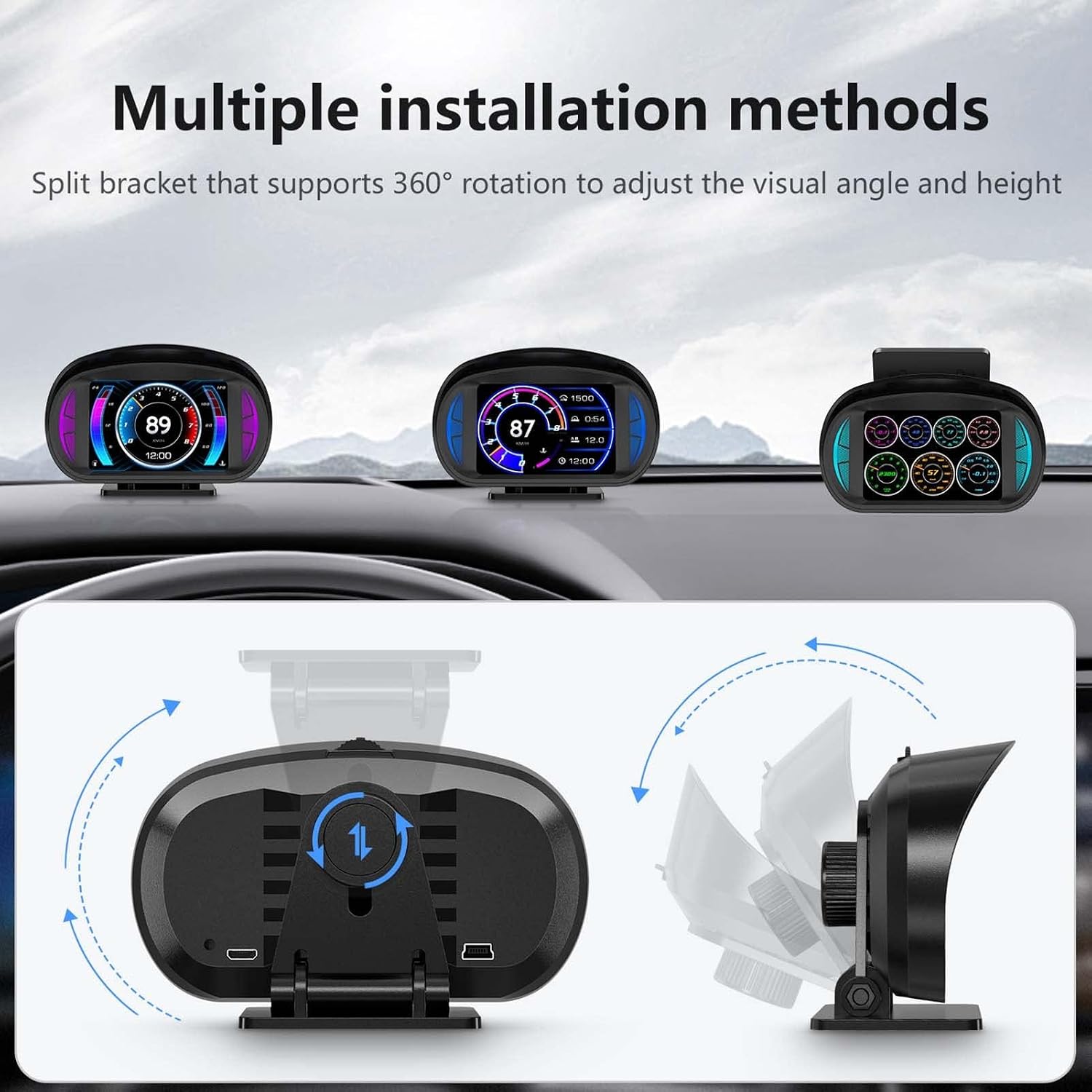 عداد سرعة رقمي OBD2 من تيرفي، شاشة عرض عالمية (اتش يو دي)، مع شاشة رقمية متعددة الوظائف وأعداد منبه متعددة، مع سرعة ومقياس سرعة الدوران واستكشاف الأخطاء وإصلاحها، لمعظم المركبات بعد عام 2008