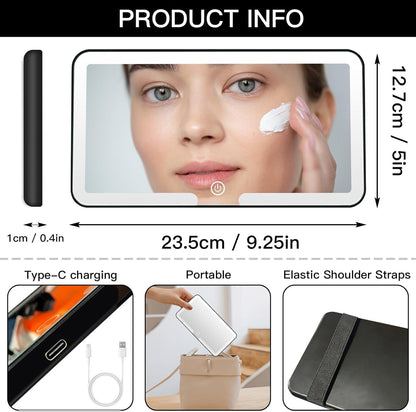 مرآة تجميل LED لحاجب الشمس في السيارة، مرآة مكياج قابلة لإعادة الشحن مع شاشة تعمل باللمس، 3 أوضاع إضاءة، حاجب شمس محمول لمستحضرات التجميل مع أضواء LED للسيارات