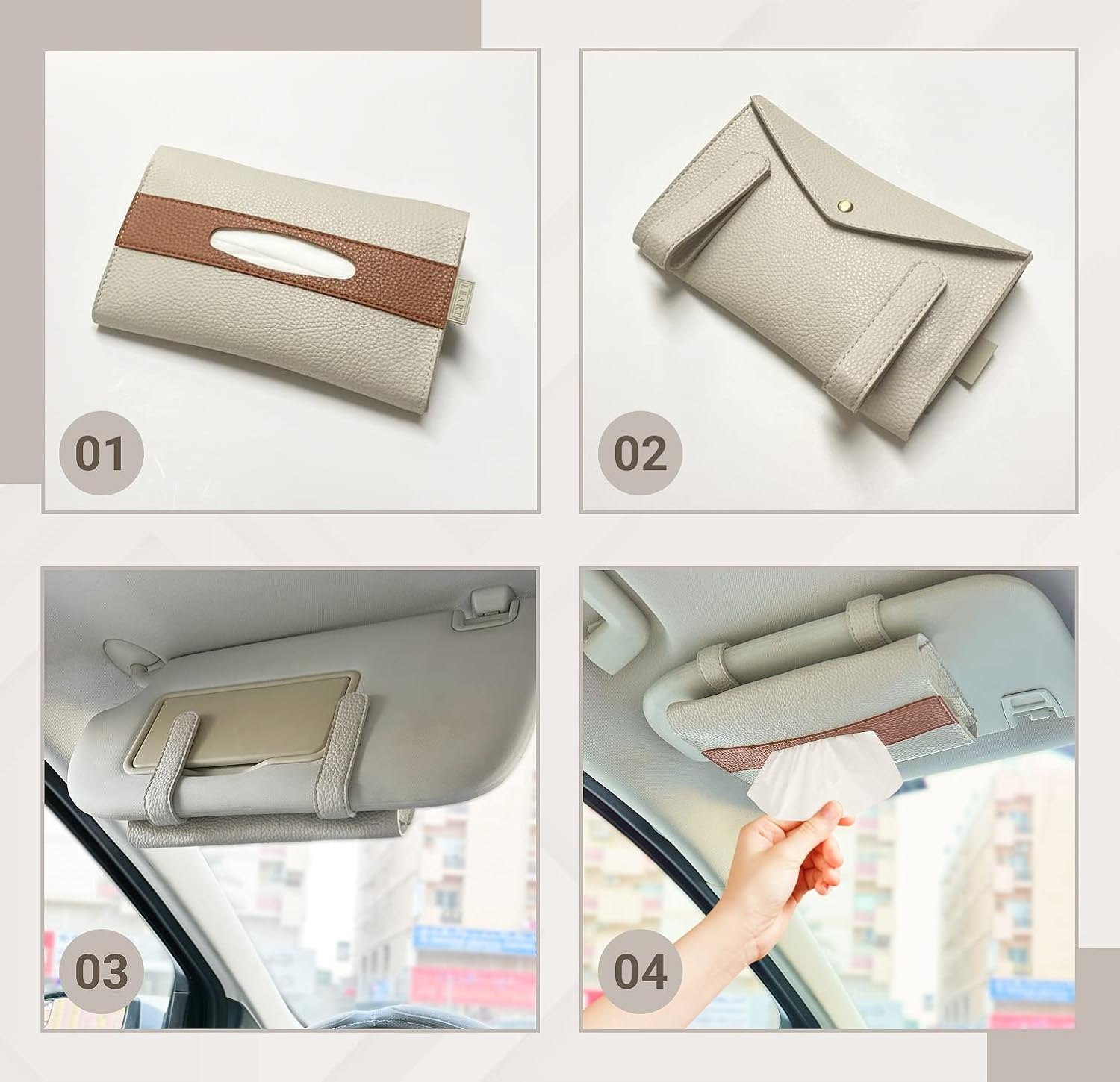 LEART Car Tissue Holder Leather – Visor Tissue Box Holder for Car | Tissue Box for Car | Car Accessories Interior | Car Tissue Box | Visor Tissue Box Holder (Camel Visor)