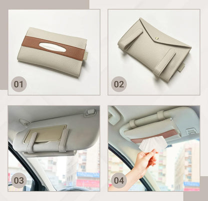 LEART Car Tissue Holder Leather – Visor Tissue Box Holder for Car | Tissue Box for Car | Car Accessories Interior | Car Tissue Box | Visor Tissue Box Holder (Camel Visor)