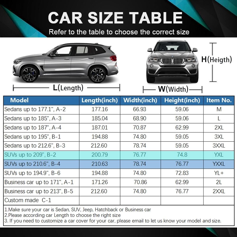 SUV Full Car Cover WaterproofDustproof, UV Protection, Windproof,Sunproof, Scratch-Resistant, BreathableT190 Oxford Fabric with Reflective Stripfor Outdoor & indoor Use -Fits Most SUVs (SUVs, 210.6")