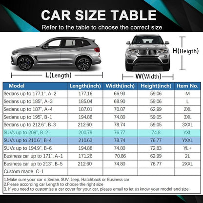 SUV Full Car Cover WaterproofDustproof, UV Protection, Windproof,Sunproof, Scratch-Resistant, BreathableT190 Oxford Fabric with Reflective Stripfor Outdoor & indoor Use -Fits Most SUVs (SUVs, 210.6")
