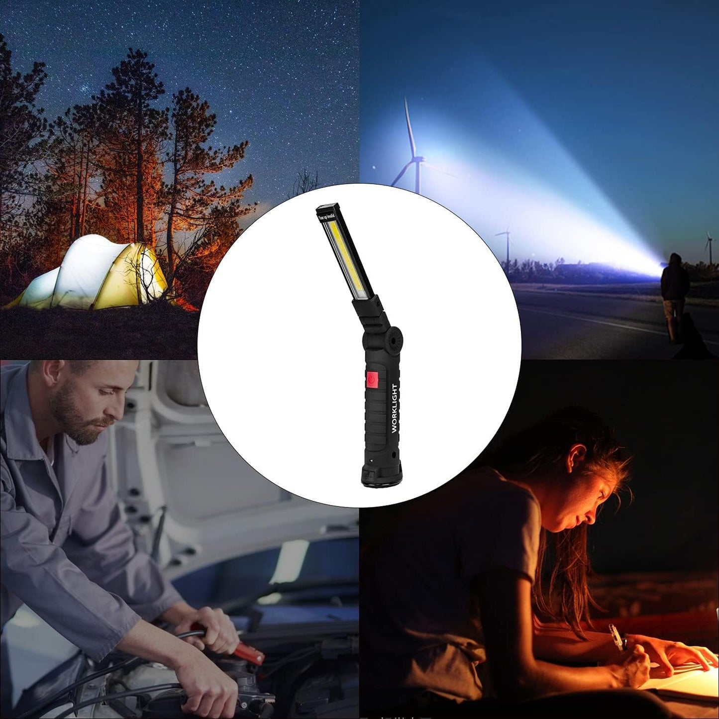 Rechargeable Work Lights, 2PCS LED Work Light, with Magnetic Base and 360¡ã Rotation Stand, 5 Modes COB Bright Flashlights Inspection Light for Car Repair, Home, Garage, Emergency, BBQ, Camping