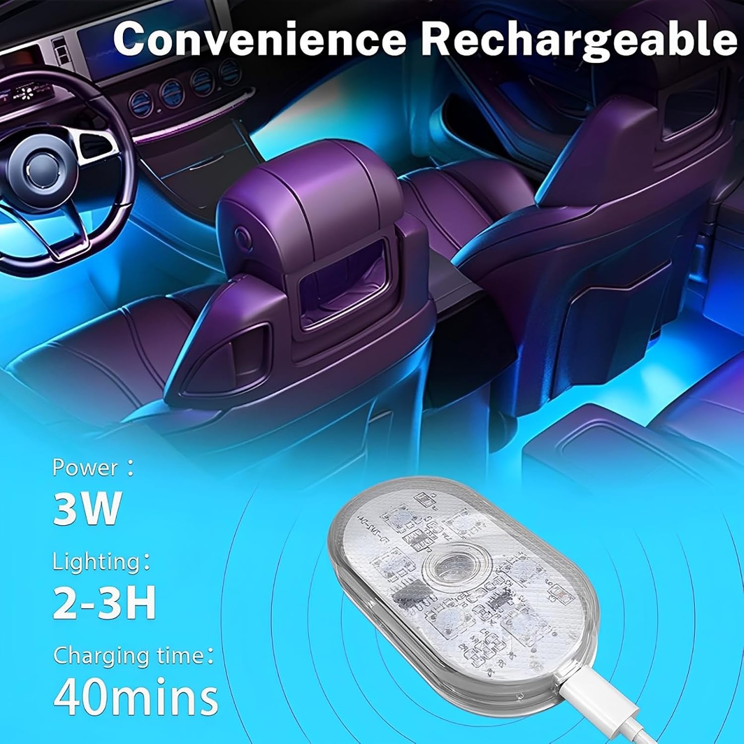 مصابيح LED داخلية للسيارة من جويز، 4 قطع من مصابيح LED لاسلكية للسيارة مع 7 الوان تاثير رائع، مصابيح LED داخلية للسيارة مع USB قابلة لاعادة الشحن، مصابيح داخلية مغناطيسية سهلة التركيب لجميع السيارات