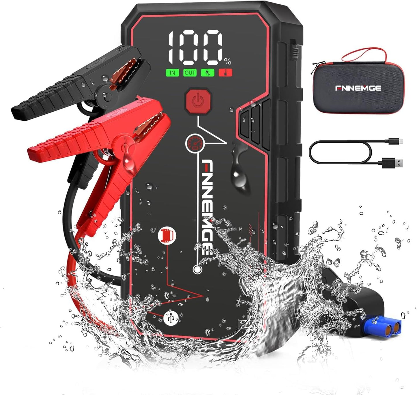 FNNEMGE Car Jump Starter, 5000A Peak 23800mAh 12V Jump Starter Battery Pack(Up to All Gas, 8.0L Diesel Engine),with USB Charge Output Port,LED Light,HD Large Screen
