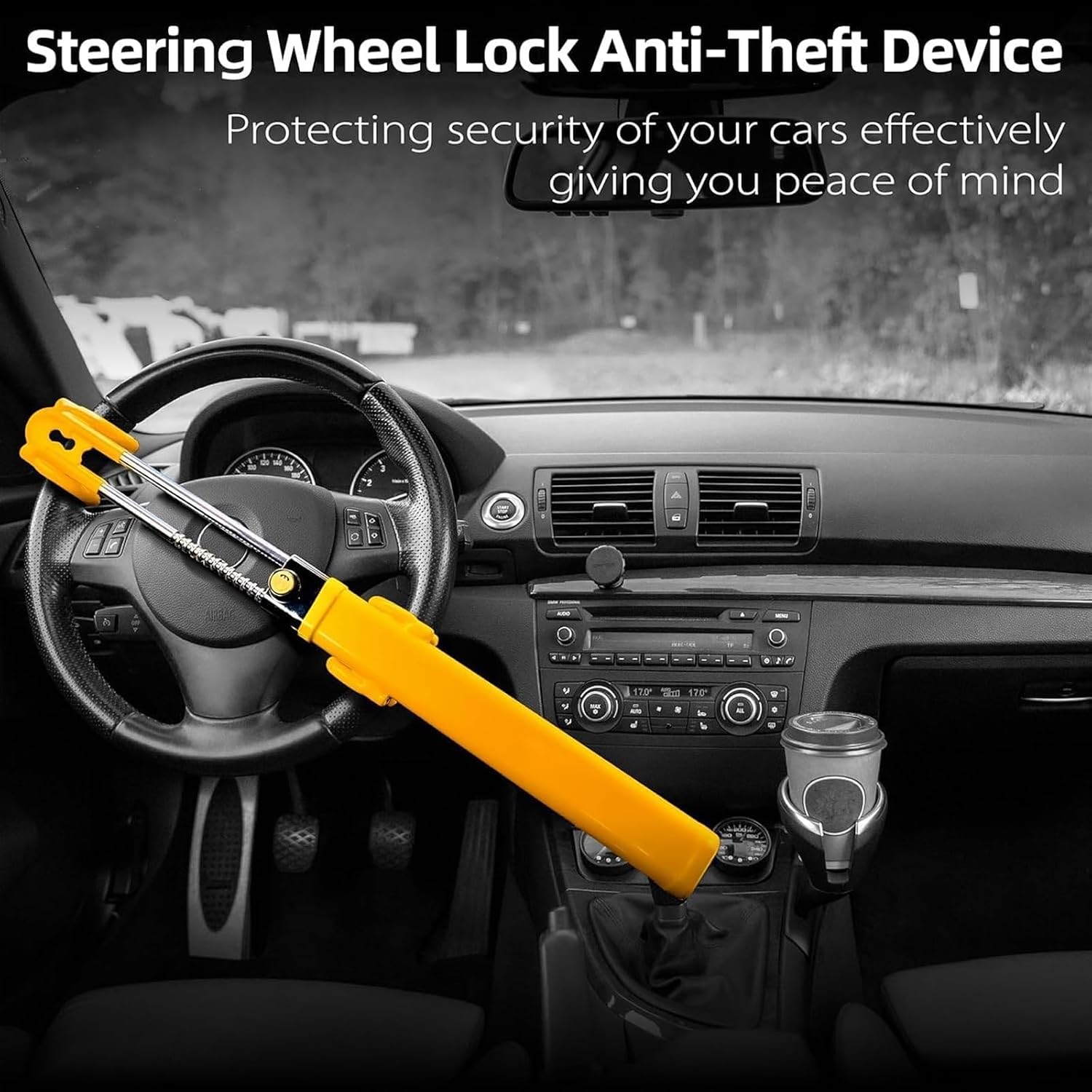 THE WHITE SHOP Steering Wheel Lock for car Universal Adjustable Length Anti Theft Device Car Locks Double Hook Locks for Car SUV Pickup Truck Van (Yellow)