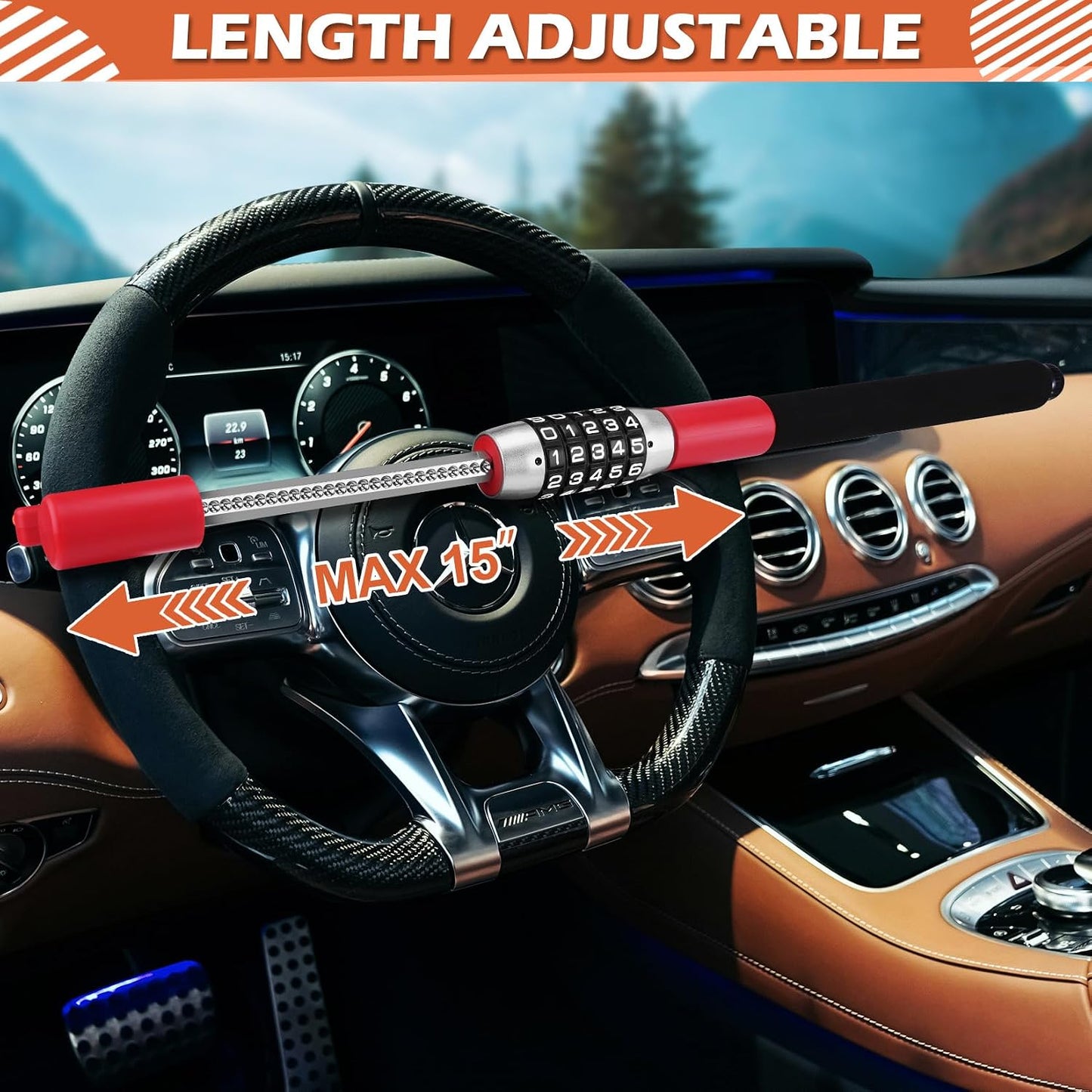 Combination Steering Wheel Lock Password Code Heavy Duty Car Security Black
