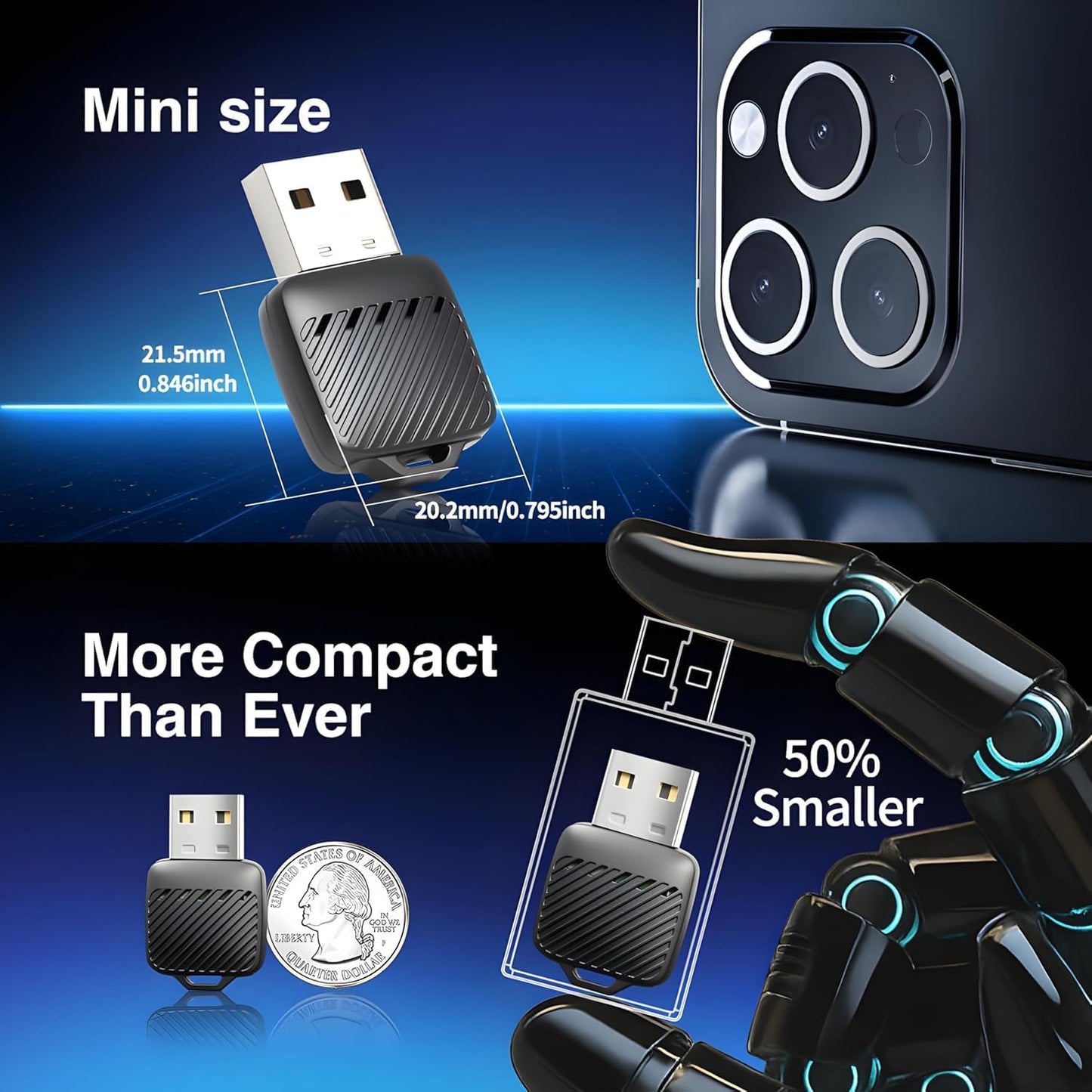 محول لاسلكي صغير كاربلاي واندرويد، دونجل سلكي الى لاسلكي، USB نوع ايه مع محول نوع سي متضمن، توصيل تلقائي سريع، توصيل وتشغيل للسيارات مع كار بلاي من المصنع