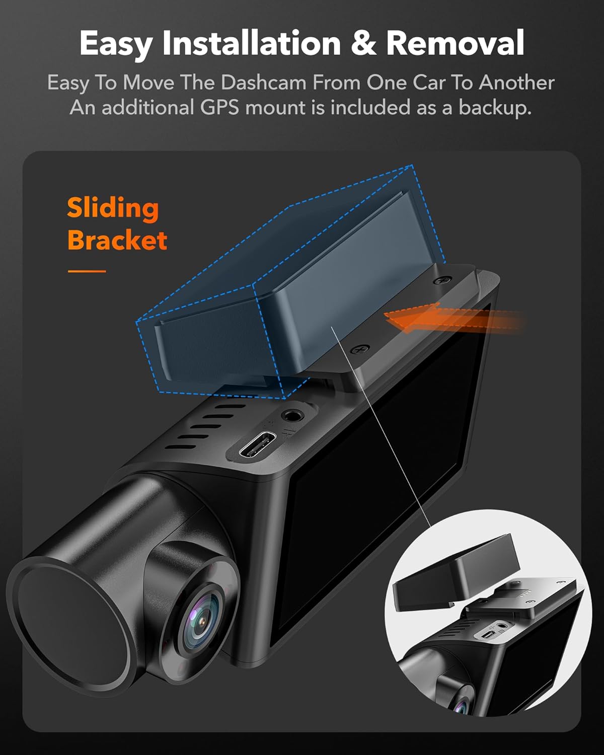 WOLFBOX i07 Dash Cam 3 Channel with WiFi GPS, 4K Dash Camera Front and Inside, 3 Way Dash Camera for Cars, 3" LCD Dash Cam Front and Rear, Super IR Night Vision, 24H Time Lapse, Support 512GB Max