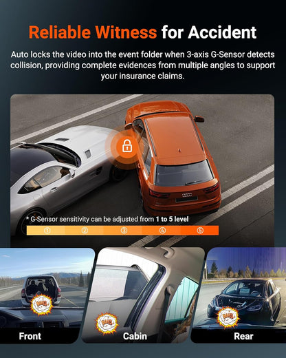 Vantrue N4S 3 Channel WiFi Dash Cam, STARVIS 2, PlatePix™, 2.7K+1440P+1440 Front Inside Rear Dashcam, HDR, IR Night Vision, Voice Control, GPS, G-sensor, 24/7 Buffered Parking Mode, Support 1TB Max