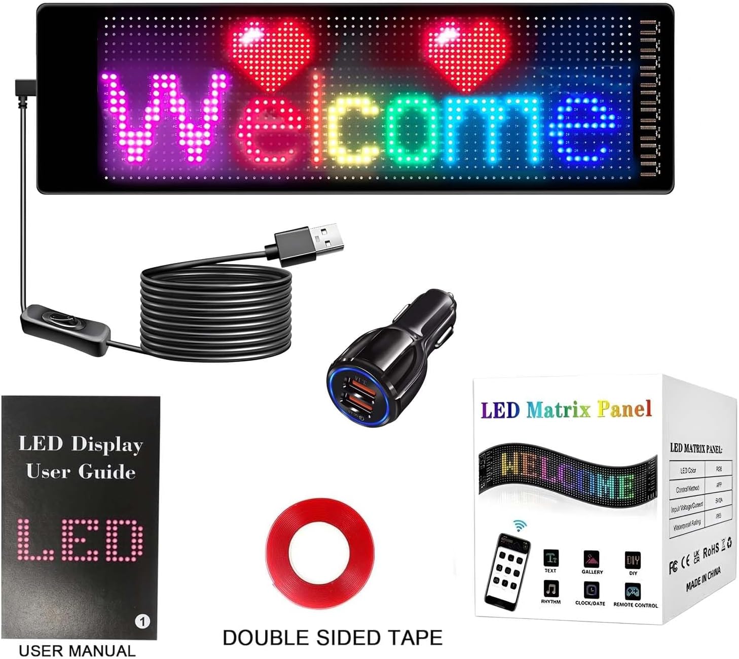كروني لافتة الكترونية LED قابلة للبرمجة - K6 35 × 11 سم تحكم عن طريق التطبيق، شاشة عرض اعلانات السيارة مرنة قابلة للتخصيص مع USB وبلوتوث IP65 حلقة متعددة المهام للاعمال والمهرجانات والمتجر والعطلات
