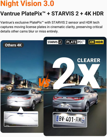 Vantrue N4 Pro S 4K 3 Channel Dash Cam w/Triple STARVIS 2, 4K+1080P+2.5K Front Inside Rear Dash Camera, HDR IR Night Vision, Voice Control, 24/7 Parking Mode, GPS, Wi-Fi, Support 1TB