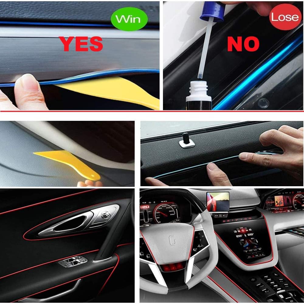 كالاكيلا شريط اضاءة LED داخلي للسيارة من اي ال واير، سلك نيون 5 متر 5 فولت USB مع حماية للمصهر، حافة خياطة 6 ملم، لتزيين السيارات (ازرق، 5 متر)