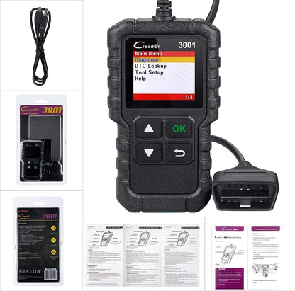 جهاز كشف أعطال السيارات لونش كريدر 3001 بنظام OBD2 لفحص أعطال لمبة فحص المحرك وحساس الأكسجين، أداة تشخيص السيارات لجميع بروتوكولات OBDII منذ 1996