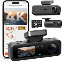 70mai T800E 4K Dash Cam Car 3-Channel, 4K + 1080P + 1080P Front Rear Interior 3 Channel Car Camera with HDR F1.55, IR Night Vision, Parking Monitoring 24H, GPS, G-sensor, WiFi 6, Super Capacitor with