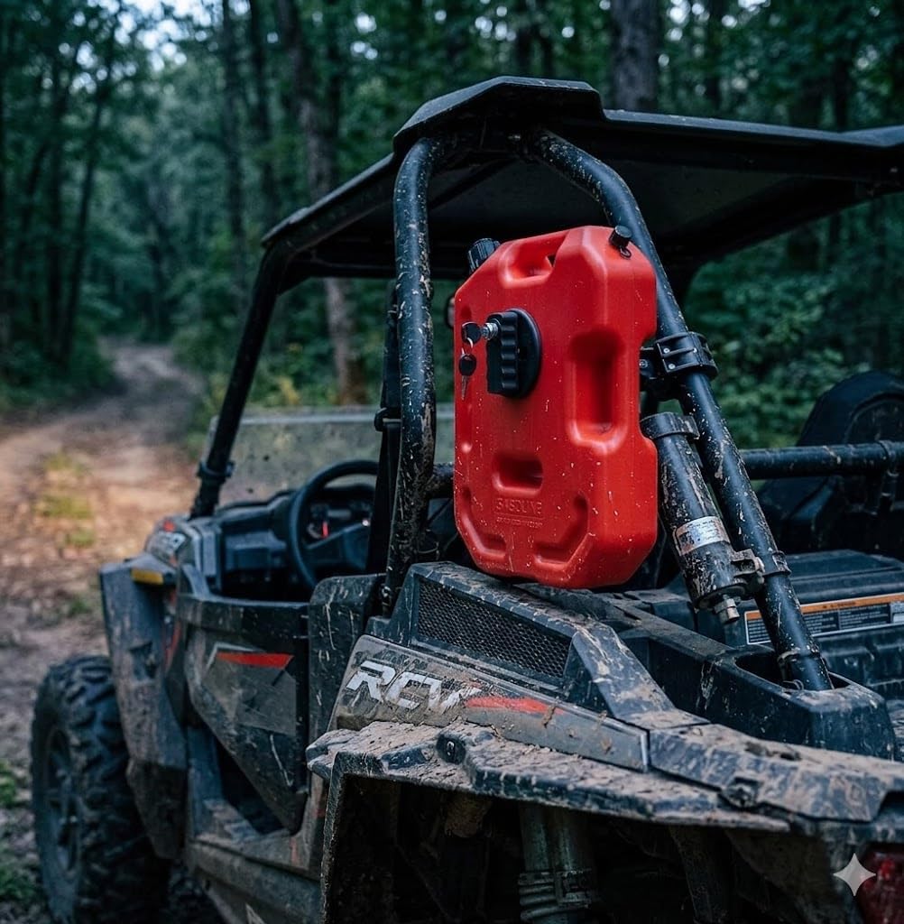 2.6 Gallon Portable Fuel Jerry Can with Anti-Theft Mounting Lock & Keys – 10L Auxiliary Gas Container, Emergency Spare Fuel Tank for Car, Truck, Jeep, SUV, Motorcycle, ATV, Boat, Red