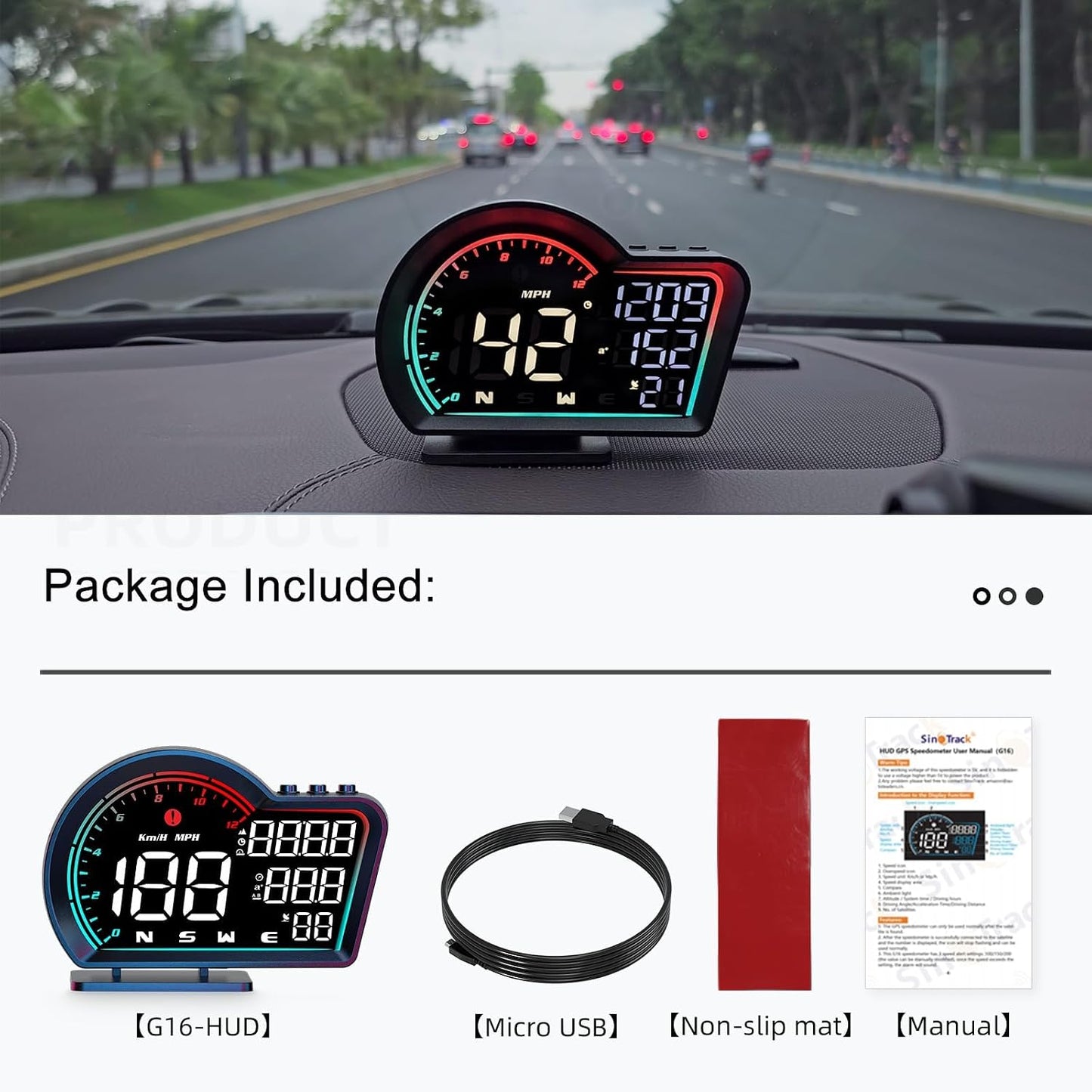 HUD Digital Speedometer for Car- Universal Heads Up Display with Oversize Screen, Large LCD MPH Speed & Fatigue Alert, Over-Speed Alarm Compass