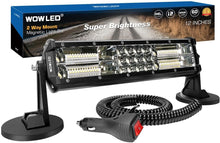 Magnetic Light Bar, 12 Inch Portable Cigarette Lighter Magnetic Spotlight 12V for Car, Super Bright Strong Magnets Adjustable 4 Way Mount LED Work Light Bar for 4X4 ATV Boat Trailer Van Truck