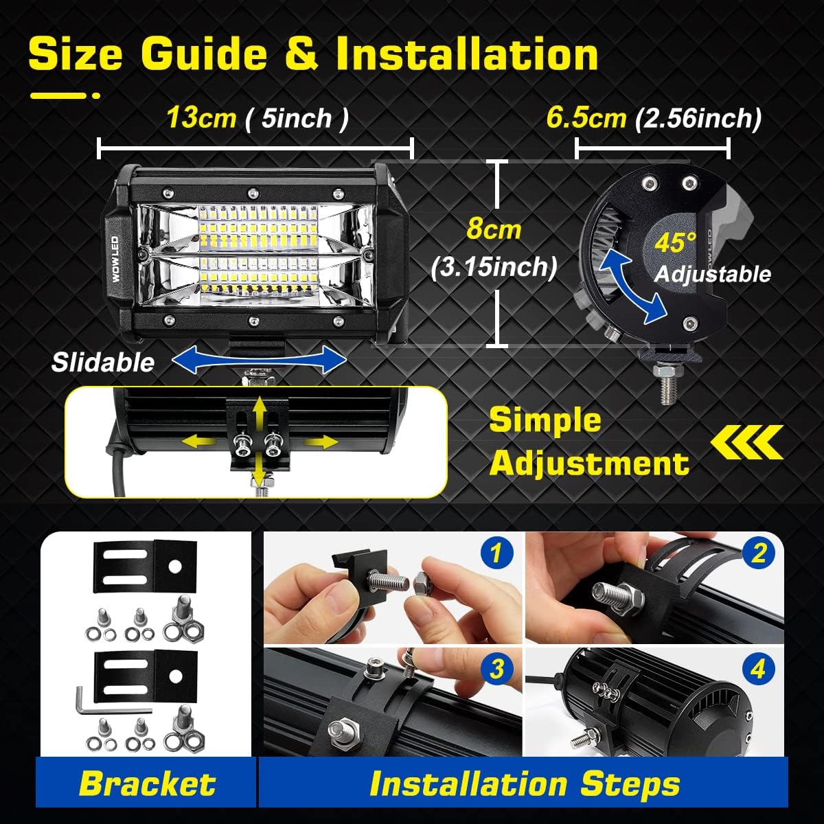 LED Work Light Bars, 2x 5 Inch 36W 10800Lumens Two Rows Upgrade Off Road Lights Light Bar, IP67 Offroad Driving Lamp Bar for Car Camp Truck UTE 4x4 12V 24V