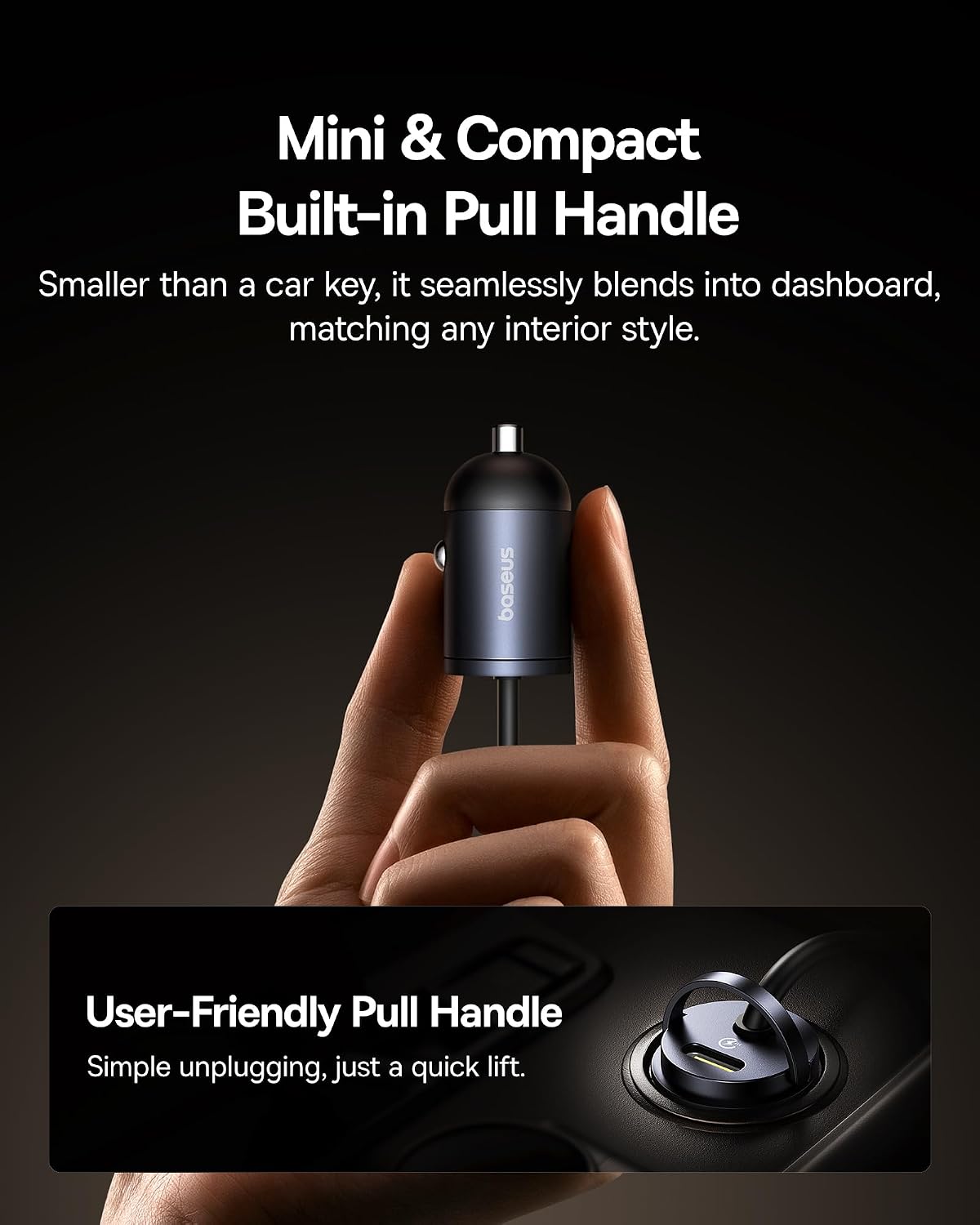 باسيوس 【منفذ واحد - كيبل ملفوف نوع C + 30 واط من النوع C】شاحن سيارة USB-C فائق السرعة بي دي وكيو سي 3.0 لايفون 15 وسامسونج وسلسلة وايباد وماك بوك اير والمزيد