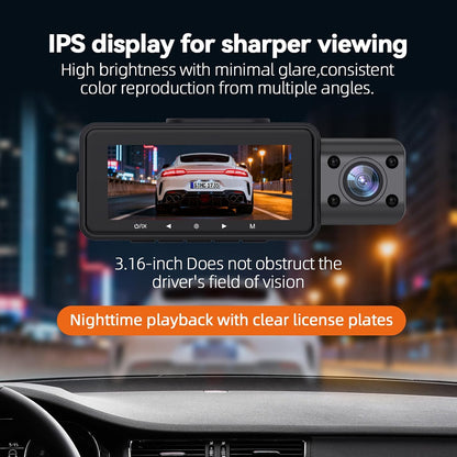 JIMIMAX 4K 3 Channel Dash Cam, 4K+1080P+1080P Front Inside and Rear Cameras, 5.8GHz WiFi 45MB/s Download, Dash Camera for Cars with 3.16" IPS Screen for Parking Monitor, G Sensor -128GB Card Included