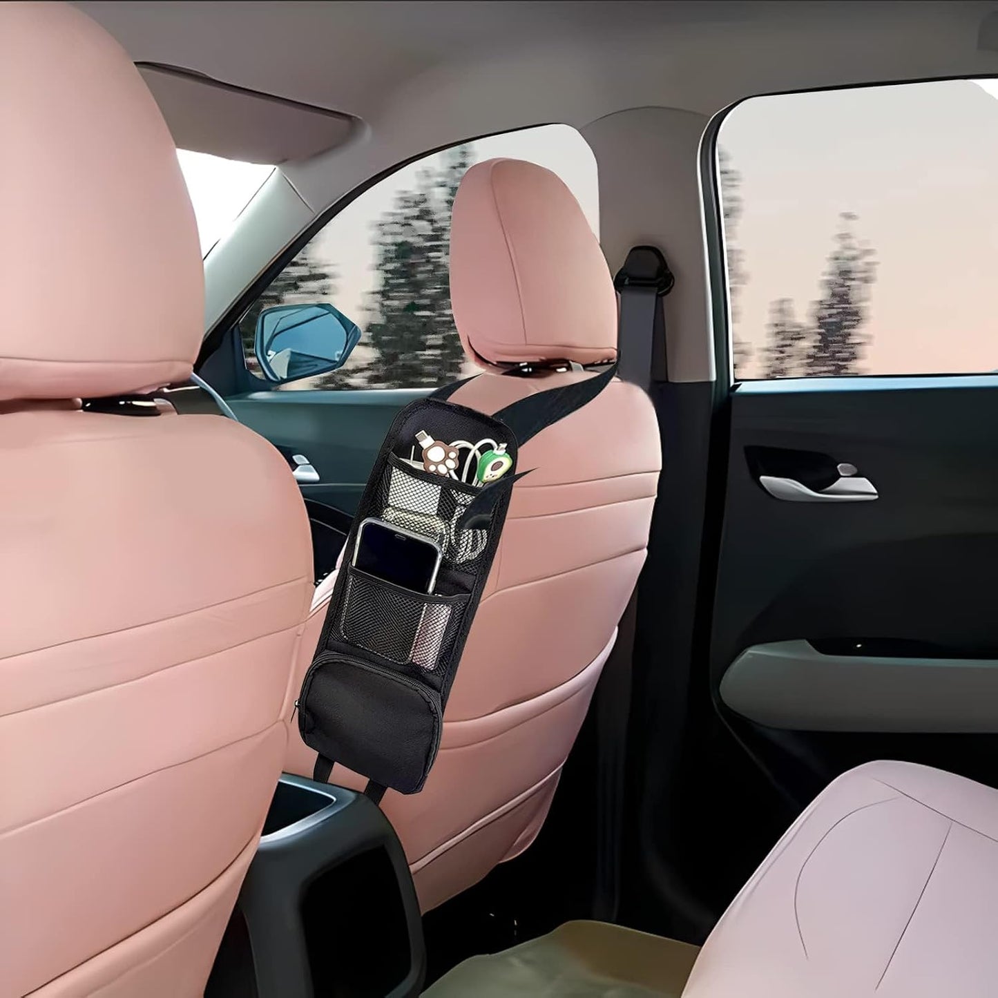 2PCS Car Seat Storage Hanging Bag, Multi-Pocket Seat Side Organizer, Multifunctional Mesh Net Pocket, Can Hold Mobile Phone, Wallet, Glasses, Suitable for Cars, SUVs, Trucks