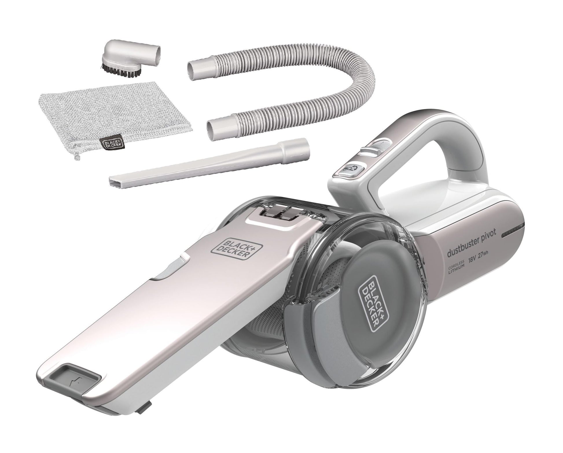 BLACK + DECKER Dustbuster pivot 21.6 wh Pivoting Nozzle, Compact Cordless Vacuum, Ideal for Home & Car, Easy Storage, Champagne/White - PV1420L-B5