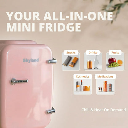 Skyland Mini Fridge 4L / 6 Can – Portable Cooler & Warmer for Skincare, Cosmetics, Food & Drinks – Quiet, Energy Efficient Personal Beauty Fridge for Home, Office, Car & Travel (Pink)