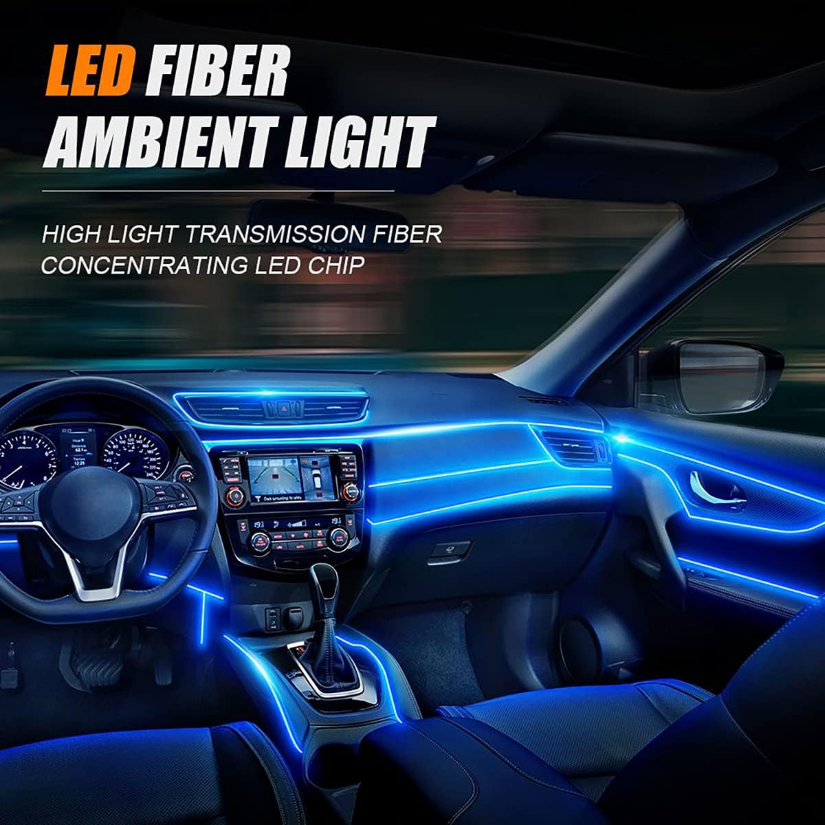 HOLDCY شريط اضاءة LED للسيارة، اضواء داخلية RGB للسيارة، 5 في 1 بطول 236.22 انش من الالياف الضوئية، مجموعات اضاءة محيطية متعددة الالوان للوحة القيادة، وضعية DIY ووضعية الموسيقى، خاصية تشغيل الصوت
