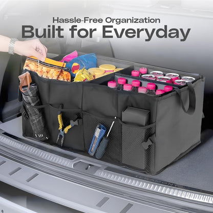 Natna Heavy Duty Foldable Car Trunk Organizer – Universal Fit for All Vehicles, Large Capacity and Spacious, Adjustable Compartments, Mesh Pockets, Collapsible Design, Tool Organizer and storage