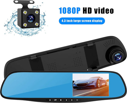 كاميرات داش كام للسيارات الأمامية والخلفية من إيسينلونج، عدسة مزدوجة عالية الدقة 1080P 4.3 بوصة، كاميرا DVR مرآة الرؤية الخلفية للسيارة مسجل فيديو داش كام