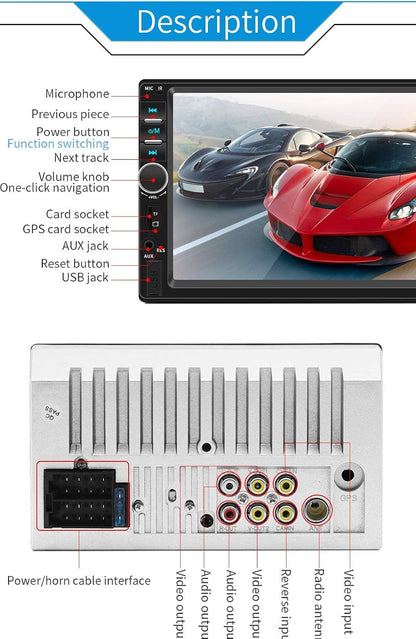 Bluetooth V2.0 7 Inch 2 DIN Car Video Stereo Player Hands-free Call Touch Screen Car MP5 Player TF SD MMC USB FM Radio without DVD