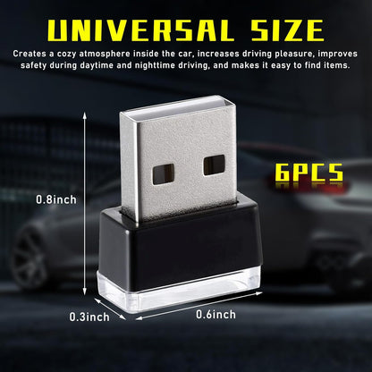 أوغيني 6 قطع مصباح LED USB للسيارة والاماكن الداخلية باضواء احادية اللون، مصباح USB مزود بالفضاء اللوني RGB لتوفير اضاءة ليلية مزخرفة، مجموعة إضاءة محيطة داخلية محمولة للسيارات، اكسسوارات داخلية
