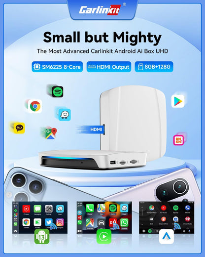 Carlinkit Top-tier Android Ai Box, HDMI Cinema Mode, Driven by Qualcomm 6225 with 8+128GB, SIM/TF Card, Built-in Google Play, Only Works the Vehicle with Wired CarPlay/Android Auto from Factory