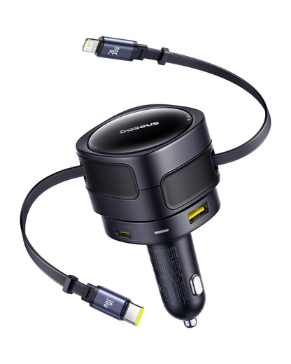 باسيوس 【منفذ واحد - كيبل ملفوف نوع C + 30 واط من النوع C】شاحن سيارة USB-C فائق السرعة بي دي وكيو سي 3.0 لايفون 15 وسامسونج وسلسلة وايباد وماك بوك اير والمزيد