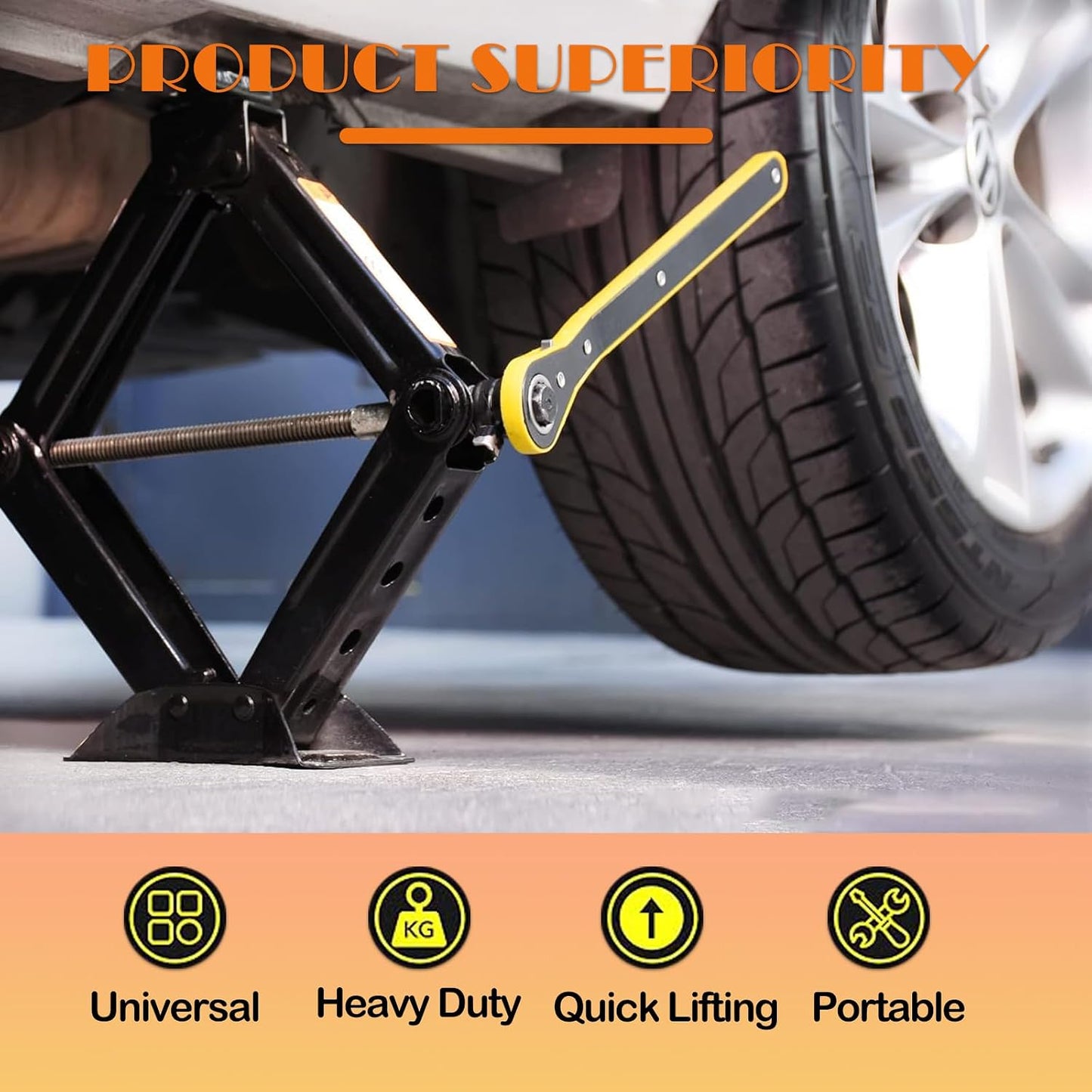 2 Ton (4409 lbs) Heavy-Duty Scissor Lift Jack for Car - Foldable Vehicle Tire Changing Kit with Stabilized Base & Ratcheting Lever, Universal Auto Lifting Tool for Trucks/SUV/Pickup